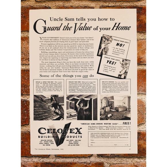 1942‎ Celotex Home Improvement Vintage Print Ad 1940s WWII Era Building Products - Picture 1 of 10